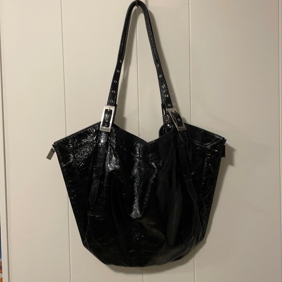 Kooba Glossy Black Tote with Silver Accents - Picture 1 of 8
